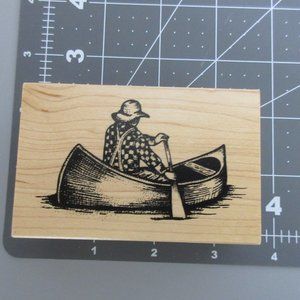 Great Impressions Wood Mounted Stamp Canoe Man Paddling #F64 NEW 3" x 2"